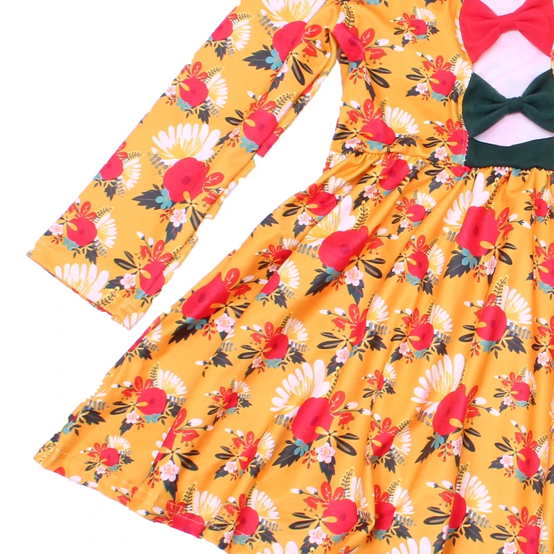 fashion flower dresses for girls of 10 years old girls frock pattern for autumn toddler cotton skirts with back bowknot