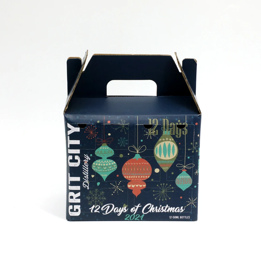 Wholesale Christmas series handle corrugated paper box with colorful printing outside for wine and drinking packaging