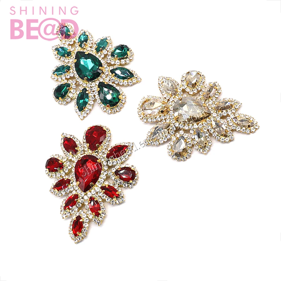 Hot selling glass diamond welding neckline crystal lace rhinestone applique embellishment for dress shoe