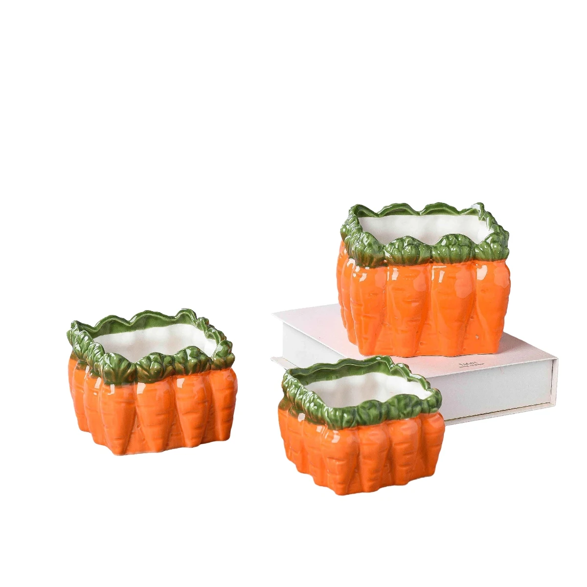 Custom Easter Decor Statue Jar Eggs Ornaments Ceramic Easter Bunny Rabbit Basket With Carrot