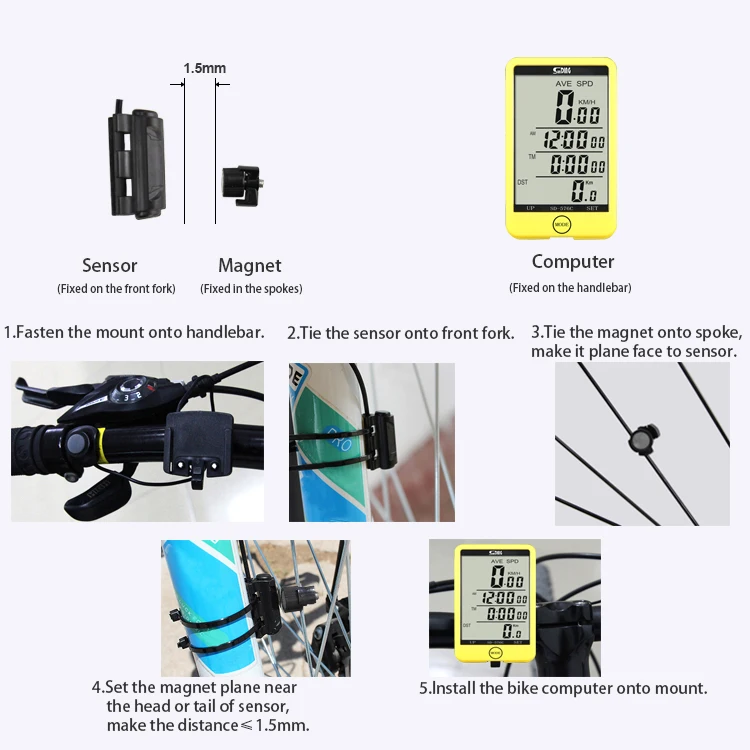 wholesale dropshipping SUNDING SD-576A Water Resistant Bicycle Speedometer Wired ComputerOdometer with LCD Backlight