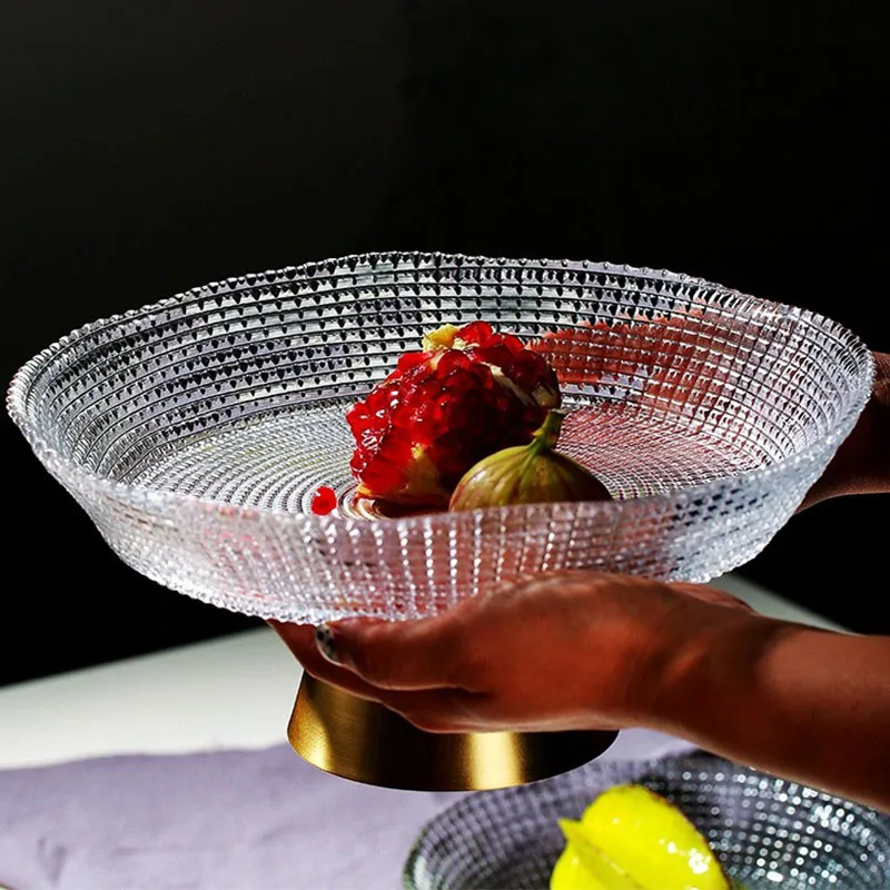 Wholesale Modern Home Decorative Luxury Crystal Footed Glass Fruit Cake Dessert Plate Bowl