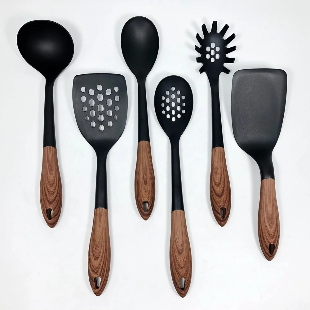 Набор кухонной утвари 6 Нейлоновых кухонных принадлежностей антипригарные и термостойкие деревянные ручки кухонные