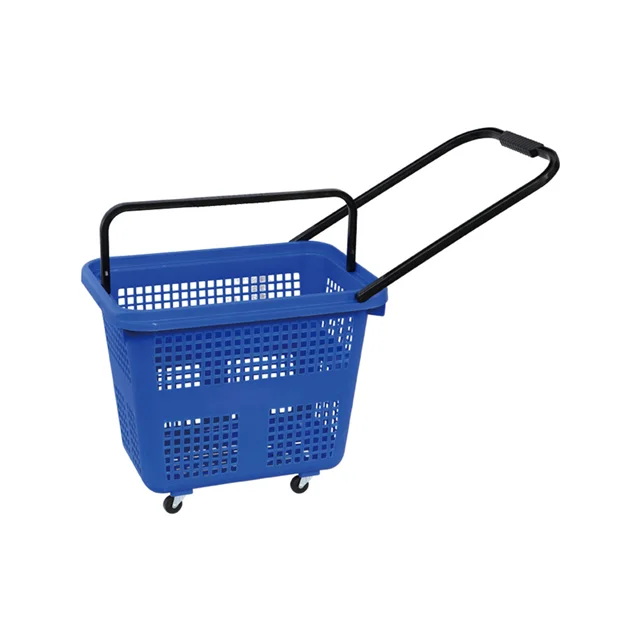 Hot selling multi-functional cheap single handle rolling supermarket plastic shopping basket