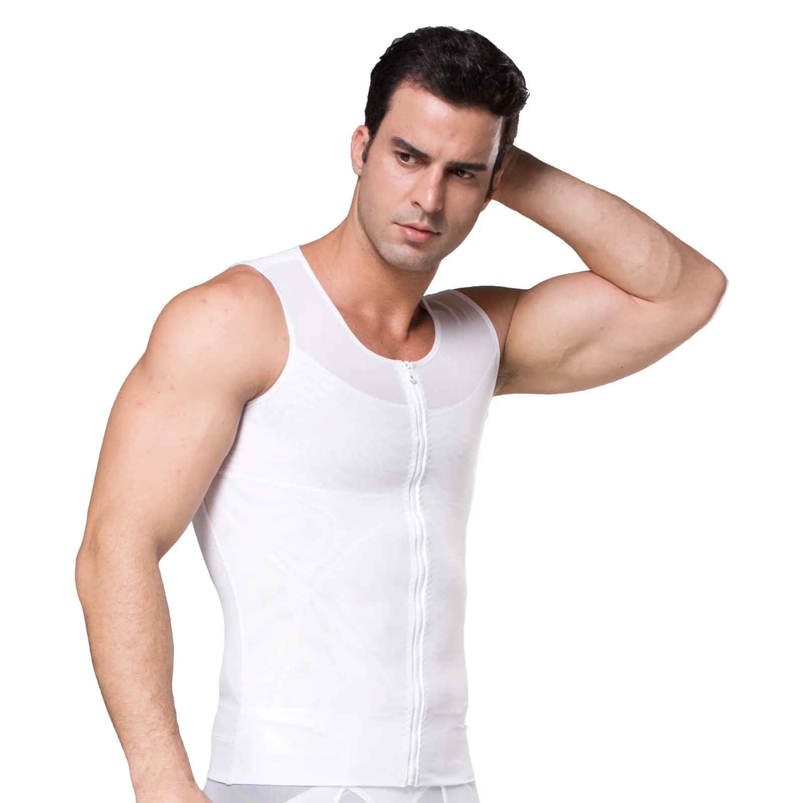 Mens Slimming Body Shaper with Zipper Compression Shirt Tight Fitting Sleeveless Slim Shapewear Tank Tops