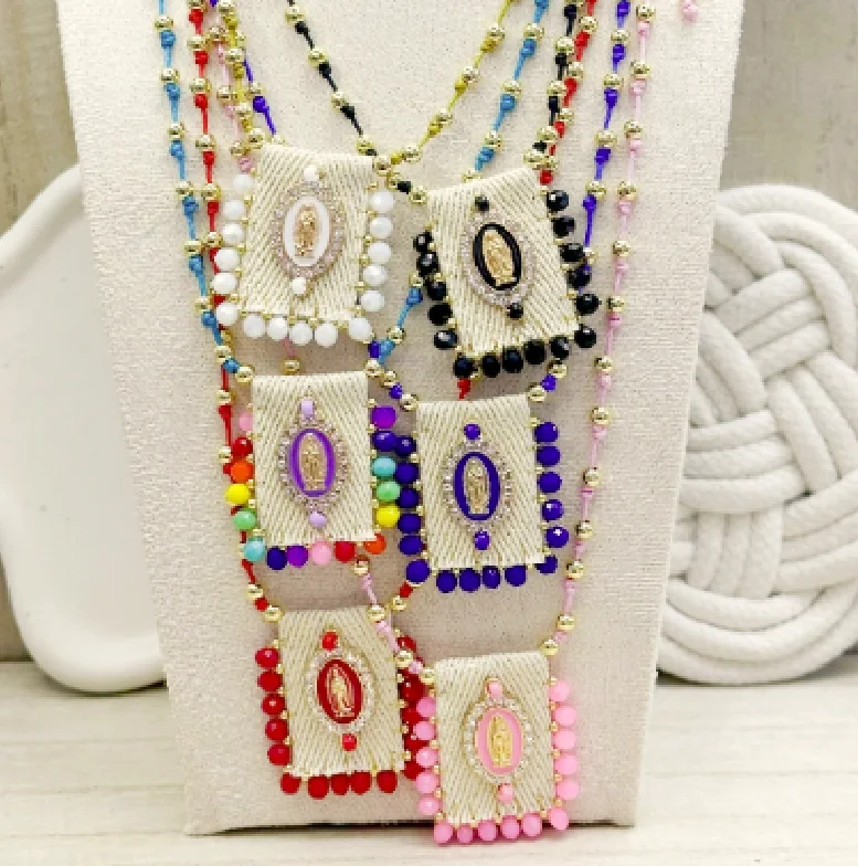 High Quality New 18k gold beads Virgin Mary Necklace Collar choker with Crystal Beads Handmade Rice Bead Necklace for Women