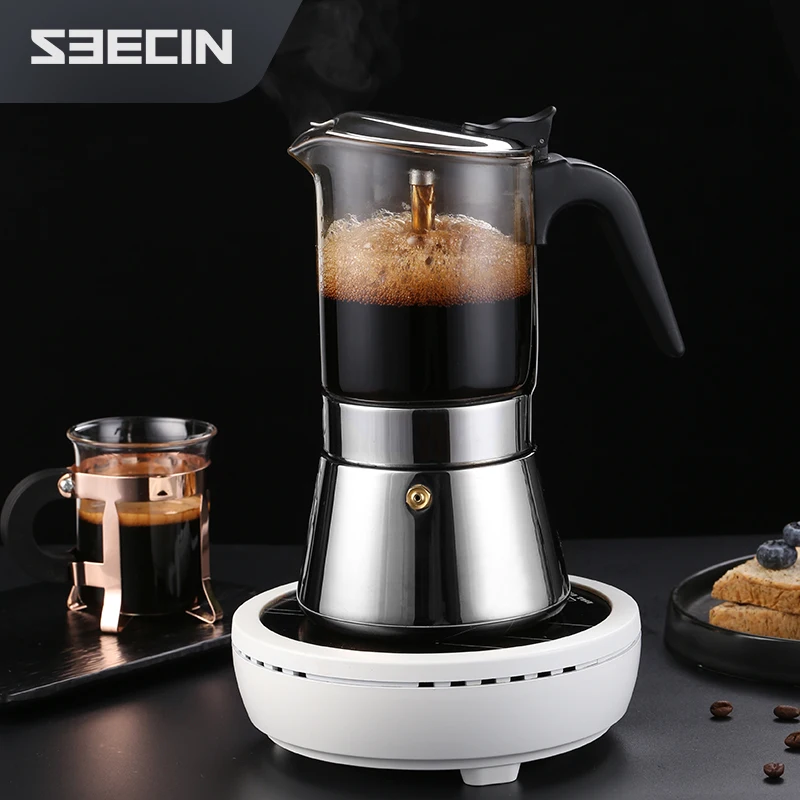 SEECIN Okka 240ML Moka Pot Stainless Steel Percolator Espresso Coffee Maker Moka Pot