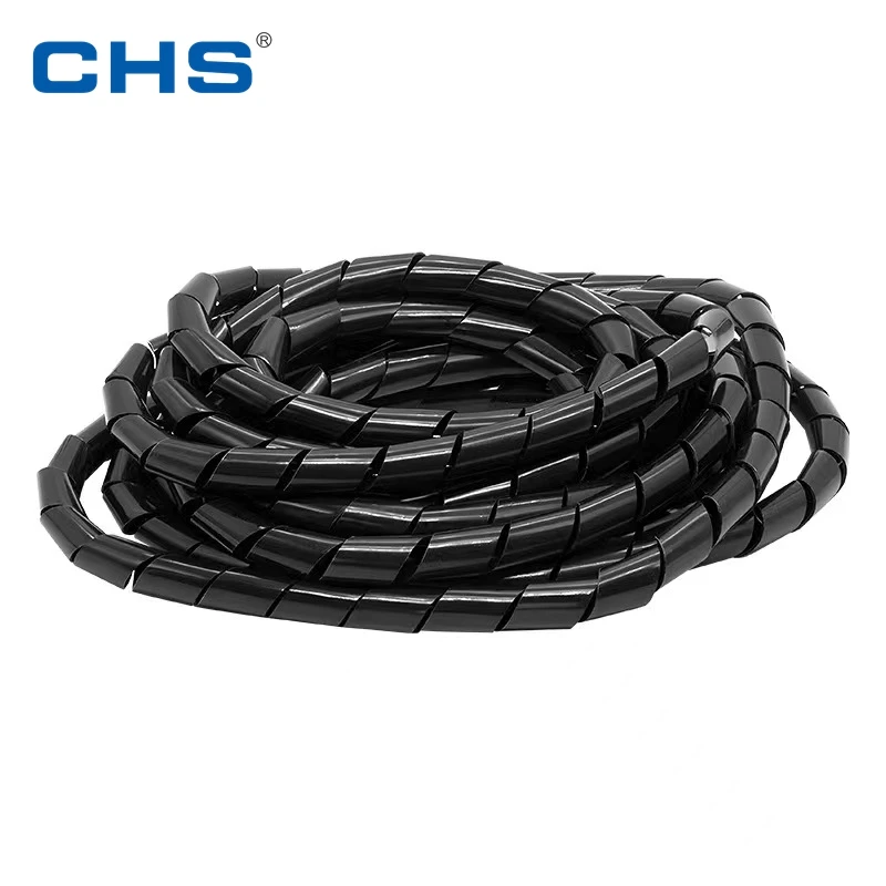 19mm CHS Spot Wholesale Spiral Wrapping Cable Bands  PE spiral cable wire wrap tube Black White Spiral wound cable sleeve
