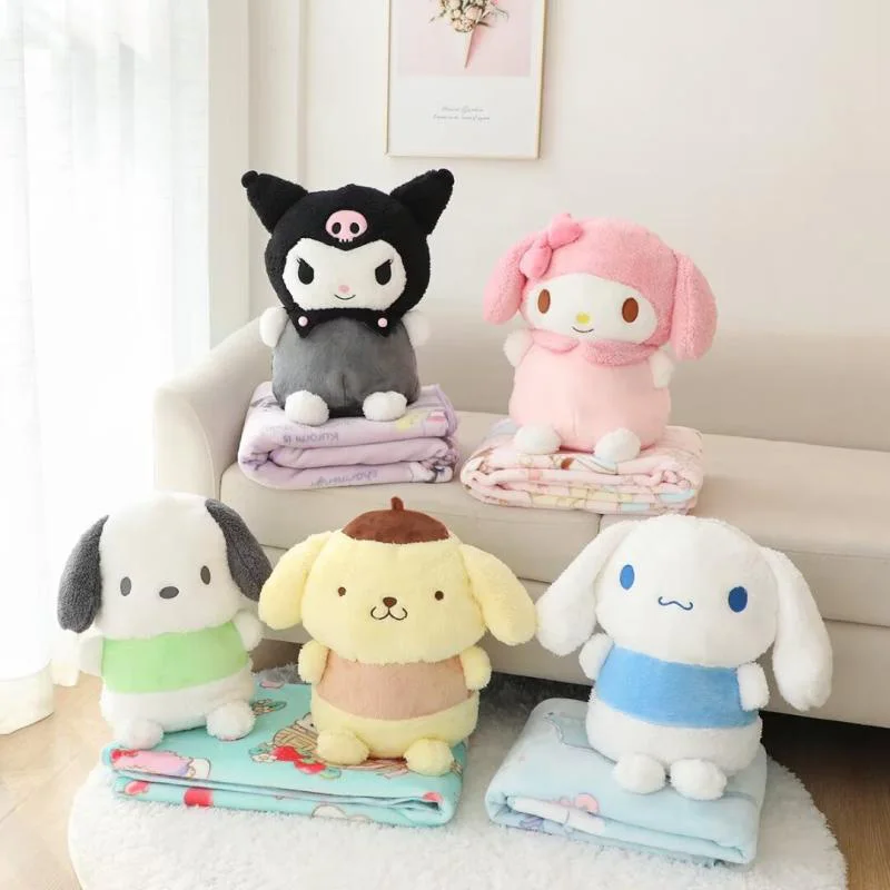 Sanrioed Kuromi Melody Plush Toys Cute Pillow Blanket 2-in-1 Soft Stuffed Doll Cushion Carpet Air Conditioning Girl Xmas Gift