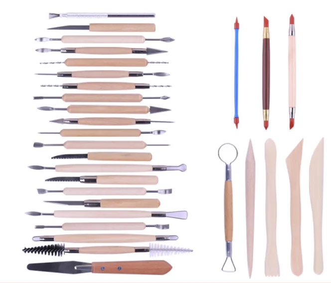 2019 30 комбинированных инструментов с деревянной ручкой, инструменты для скульптурирования глины и керамики