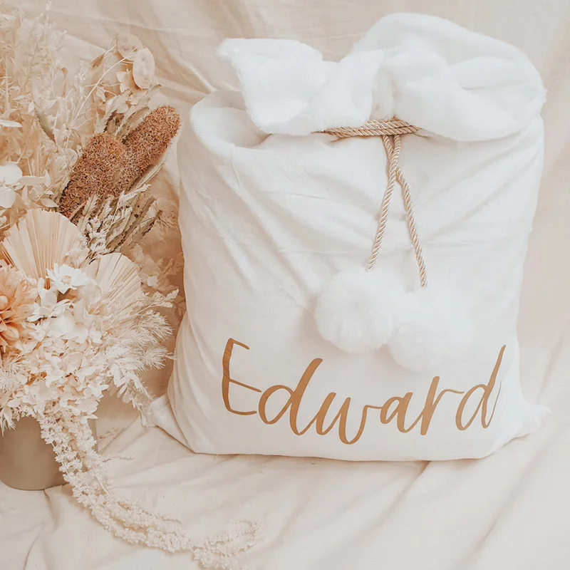 Праздничный Санта-мешок хорошего качества, мягкий бархат с большими помпонами, монограмма, бархатные рождественские мешки