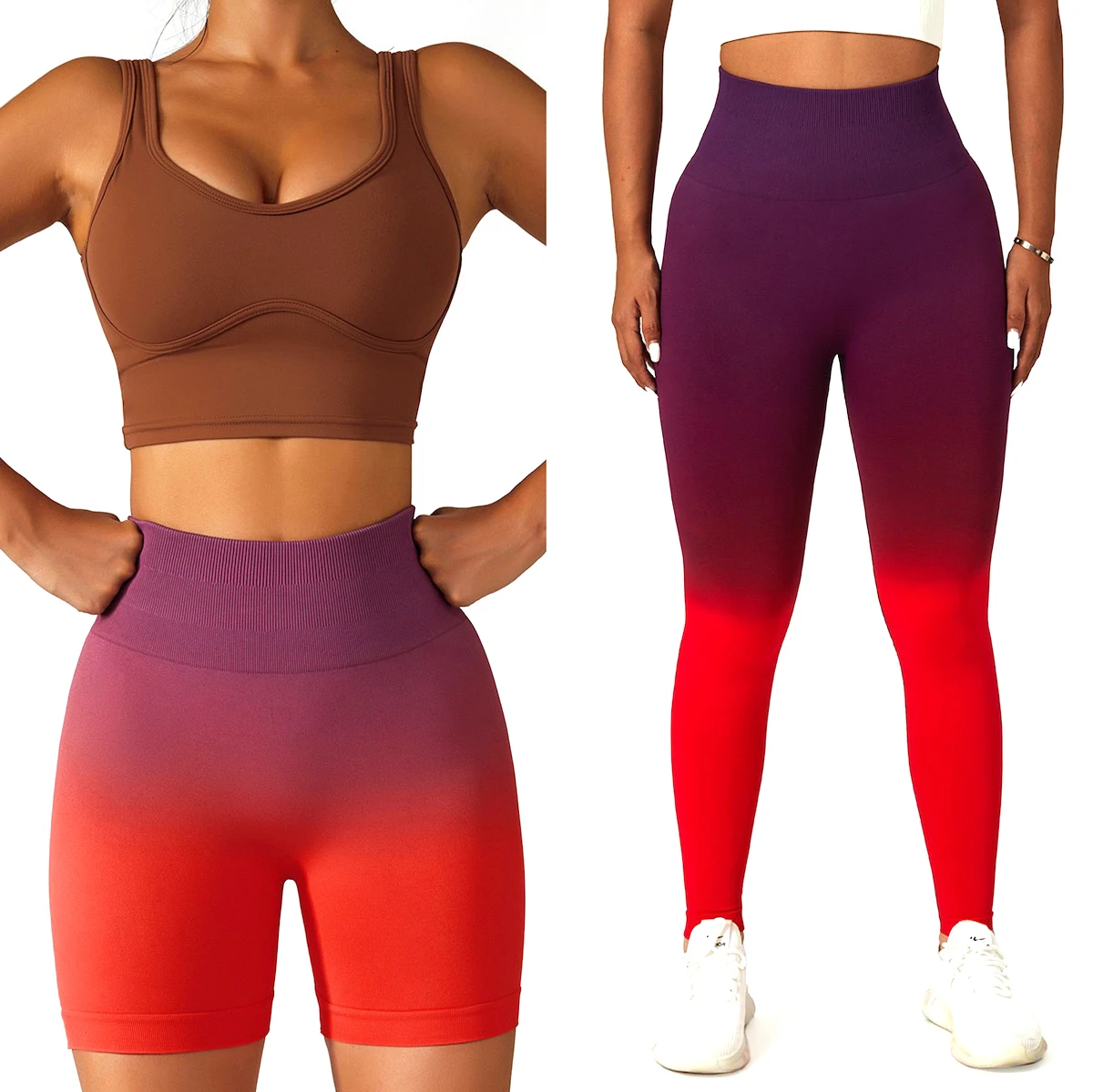 Womens Scrunch Booty Workout Cycling Shorts Bright Gradient Colors Intensify Running Leggings, Custom Seamless Gym Yoga Pants