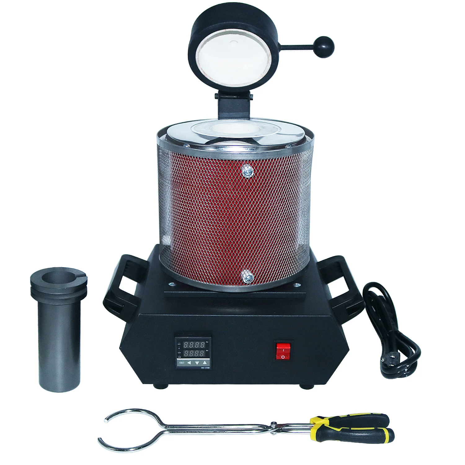 Небольшая портативная плавильная машина емкостью 1 кг 1100 ℃ цифровая индукционная печь для плавки меди золота серебра с защитной сеткой