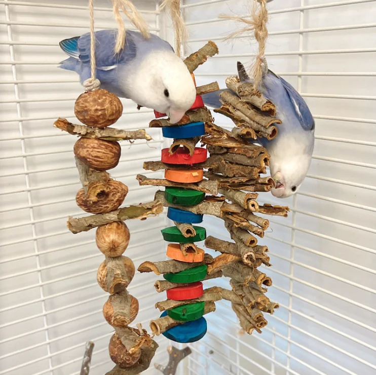 Wholesale Large Bird Parrot Chewing Toy - Natural Wooden Blocks Bird Parrot Tearing chew play toys bird wood swing