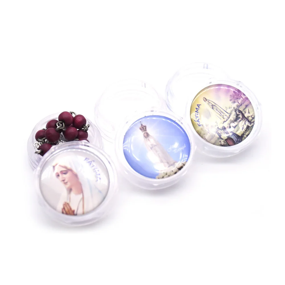 KOMI White 3.6x1.8cm Virgin Mary Rosary Box Plastic Jewelry Box Storage Case with Colored Image for Religious Jewelry Gift Box