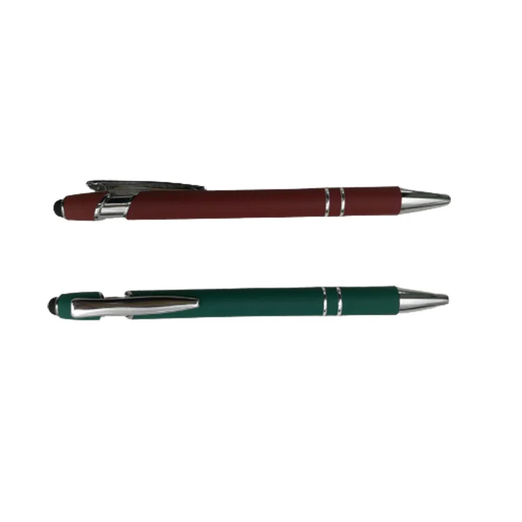 Promotional Gift Custom Logo aluminum matt rubber Soft  Ballpoint Pen with Stylus Premium Metal Touch Pen