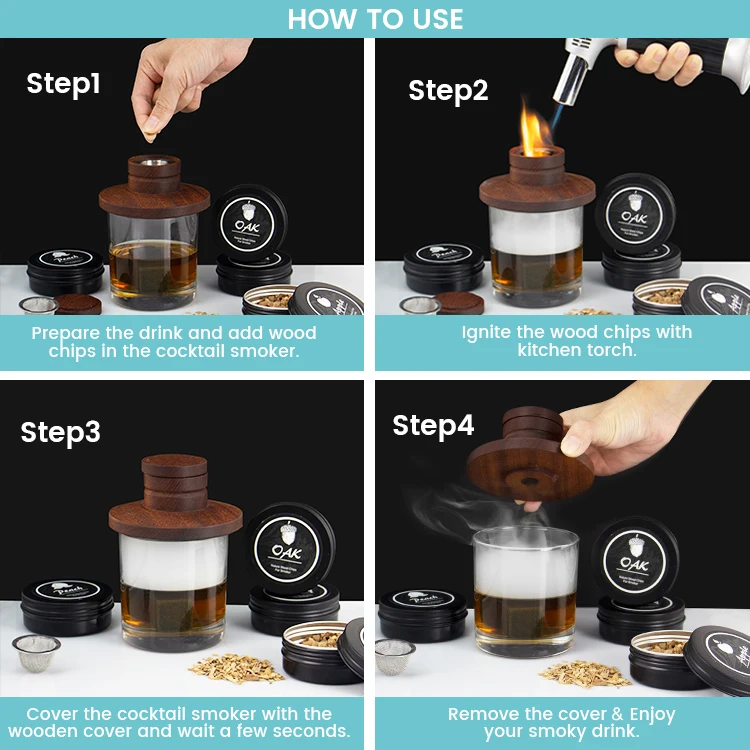 Custom Logo Cocktail Smoker Kit With Wood Chips Whiskey Ball Old Fashioned Whiskey Bourbon Smoker Set Novelty Gift For Men Women