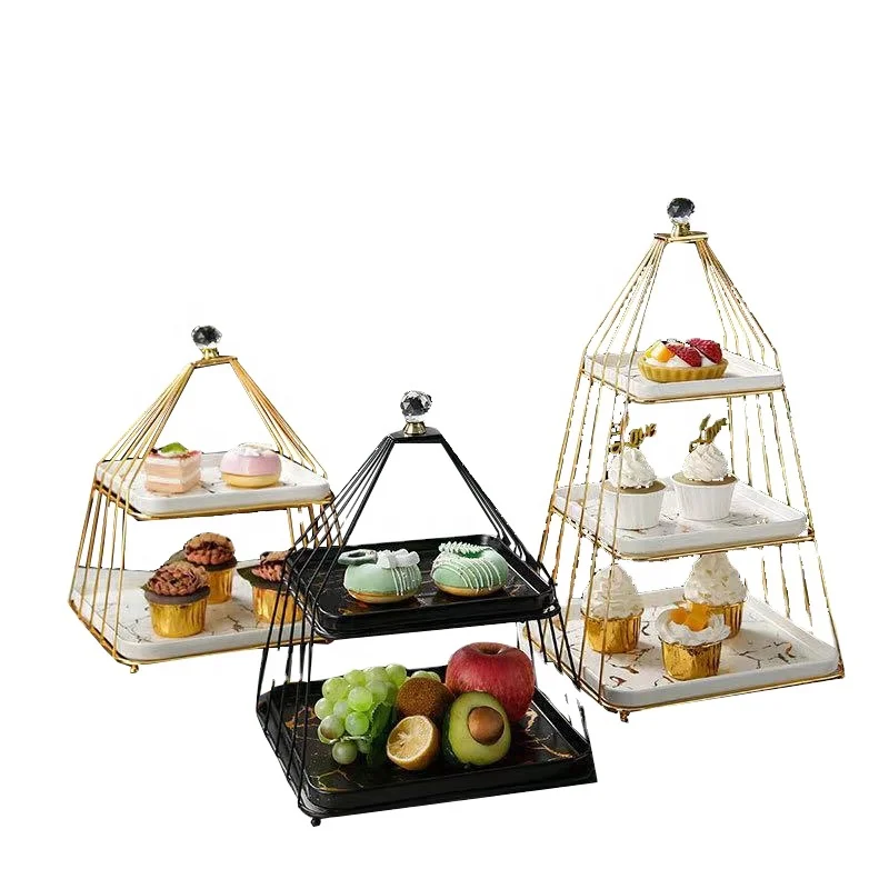 Nordic Three Tier Ceramic Cake Stand Set Afternoon Tea Wedding Plates Party Birthday Dessert Display Cake Tray Metal Tools