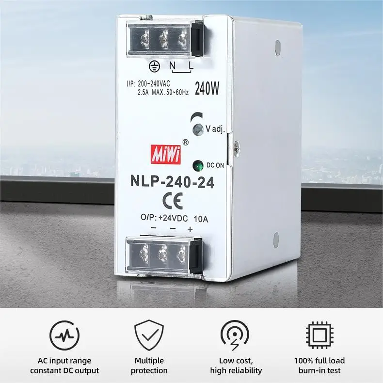 MiWi NLP-240-24 Din rail fixed industrial power supply 24VDC 10A LED Switching Power Supply 240W