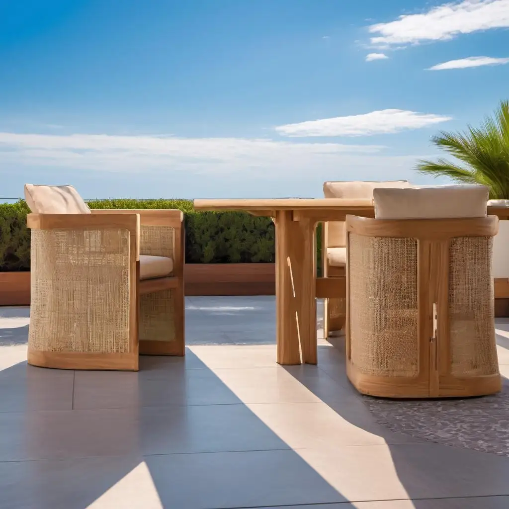 Luxury wooden furniture outdoor large 6 8 10 seat all weathered rattan solid wood teak dining table chairs set