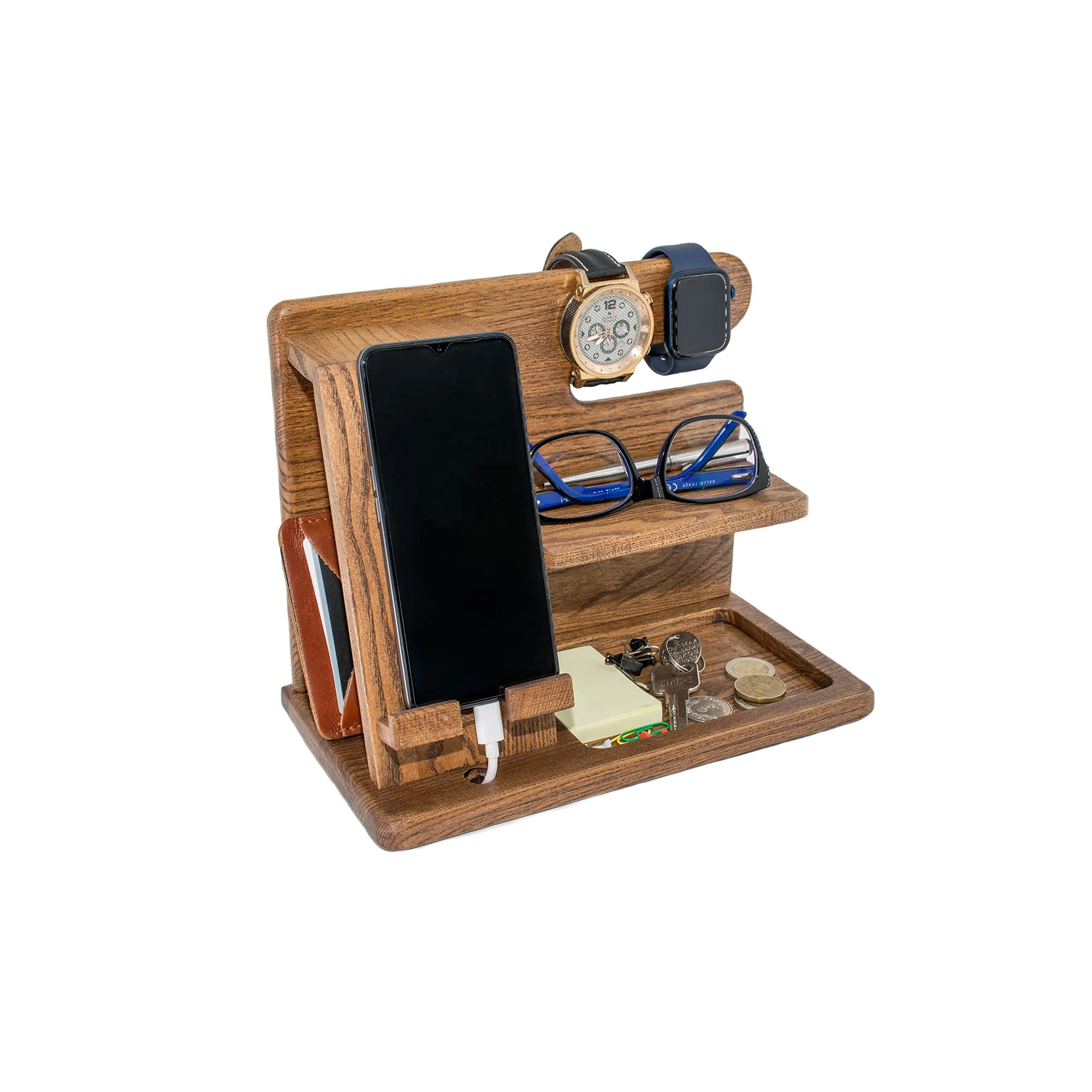 Customized wooden mobile phone holder multi-purpose desktop can hang watches and glasses Wood Mobile Phone Holder