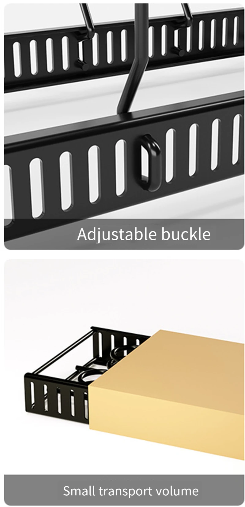 Kitchen Shelf Removable and Foldable Table Top Storage Rack Bilateral Pot Shelf Organizer Multifunctional Stainless Steel Black