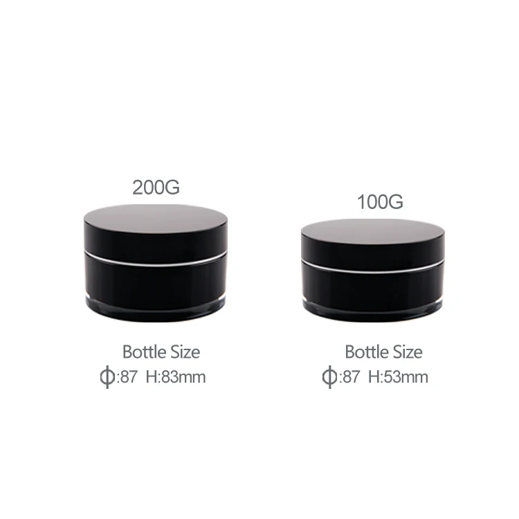 Skin care cream jar packaging custom 100g 200g acrylic jar cosmetic black acrylic cream jar