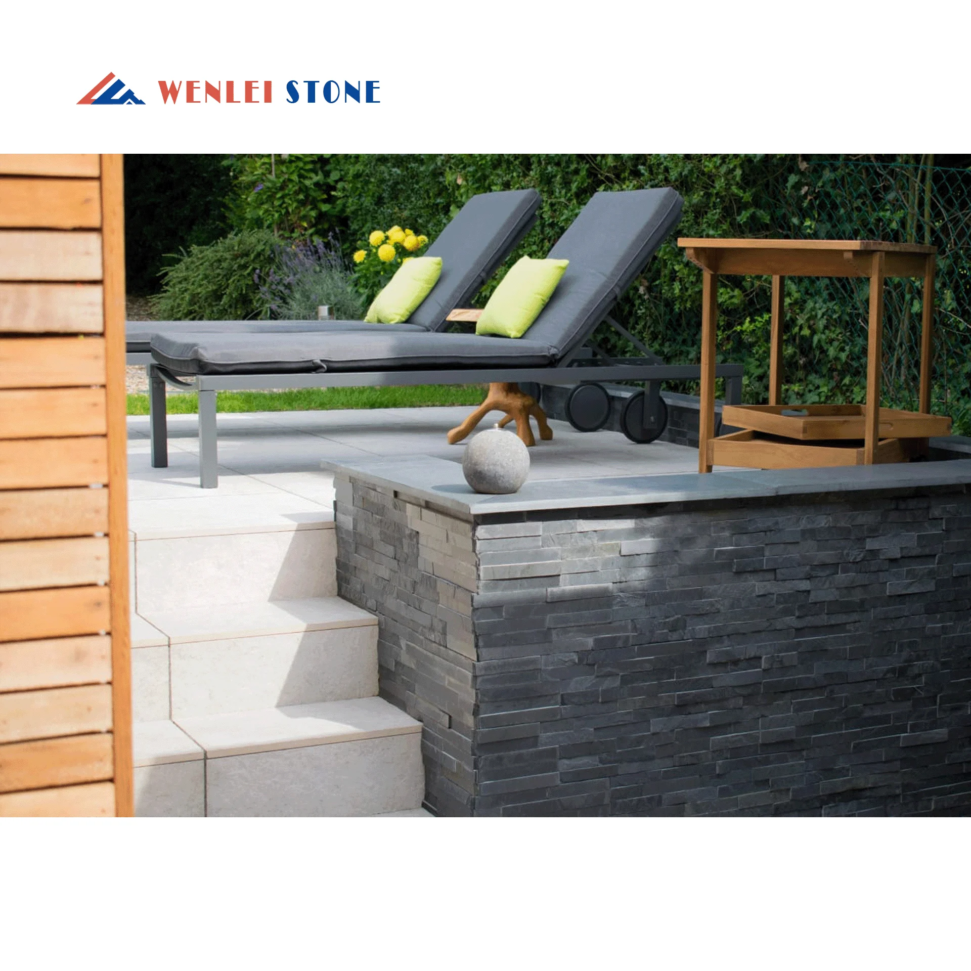 Natural Stone Veneer Stacked Stone 3D Stone Wall Black Slate Veneer Cultural Slate Wall Cladding For Fireplace Wall Decoration