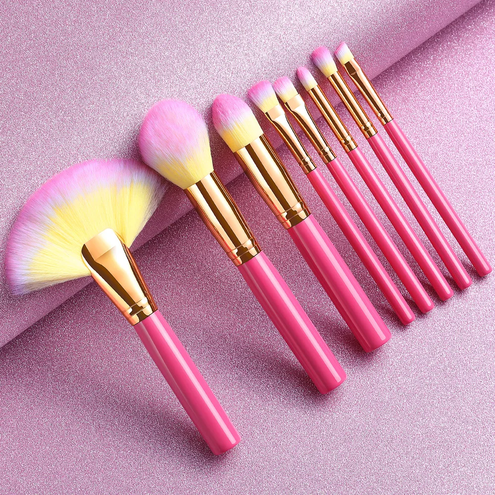 Hot selling pink color 8 pcs professional custom logo make up brush set for girl cosmetics