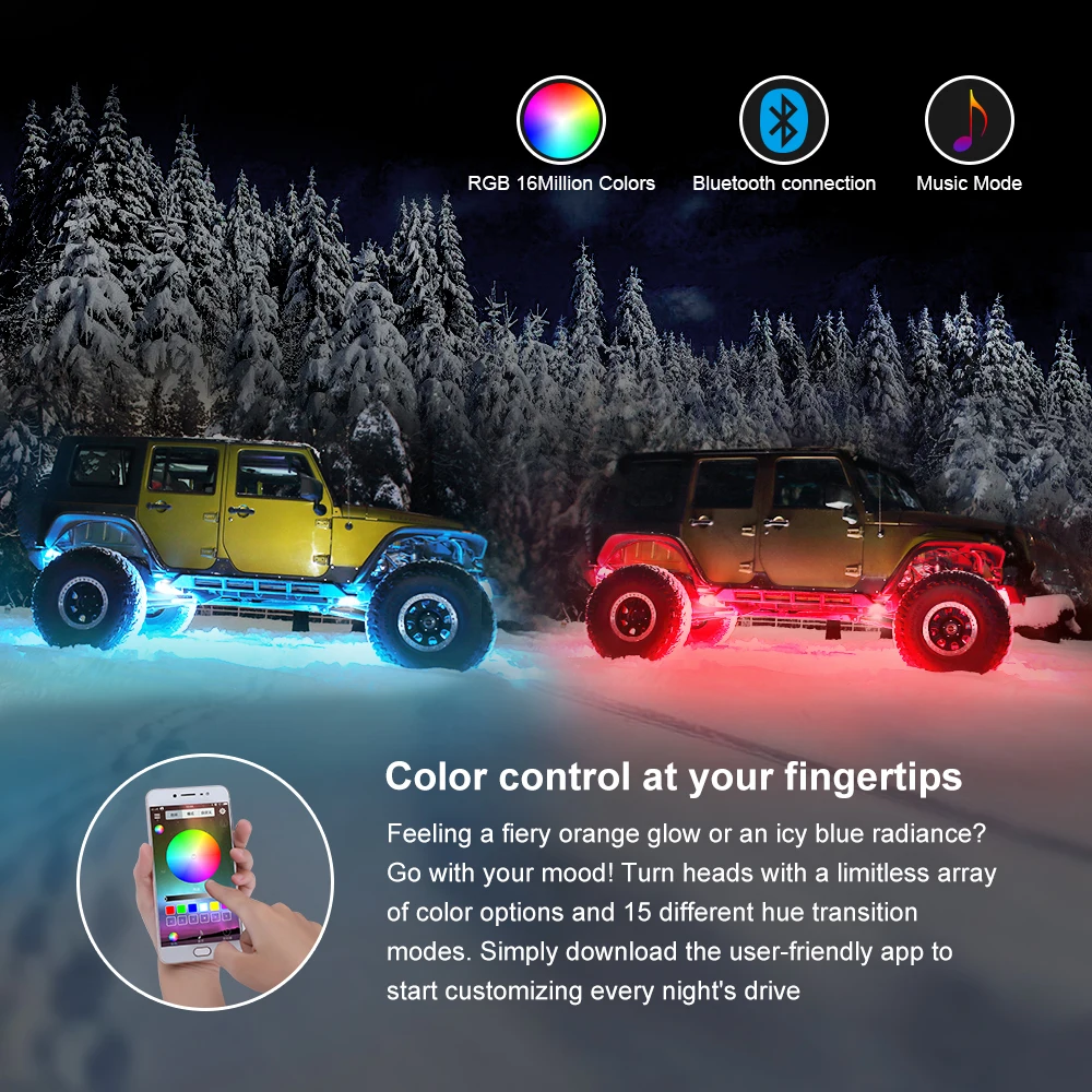 Amazon Top Sale 8 Pods RGB Rock Lights Waterproof Rf Control 12 Pod Led Rock Light Kit For Trucks SUV Car ATV UTV