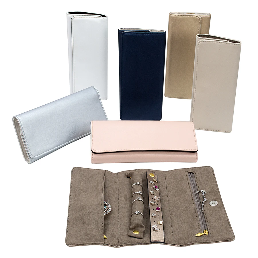 PU jewellery roll up roganizer custom logo with luxury suede travel bag leather jewelry pouch