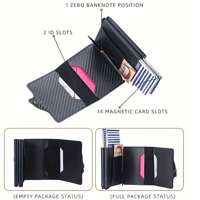 Fashion Carbon Fibre Front Pocket Wallet, Metal Wallet For Men,Rfid Slim Minimalist Wallet Aluminum Credit Card