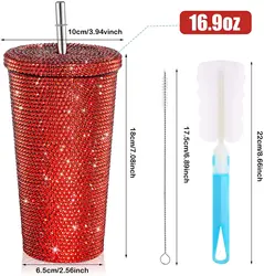 Wholesale Glitter Rhinestone Diamond Drink Tumblers Double Wall Insulated Stainless Steel Coffee Tumbler with Lid and Straw