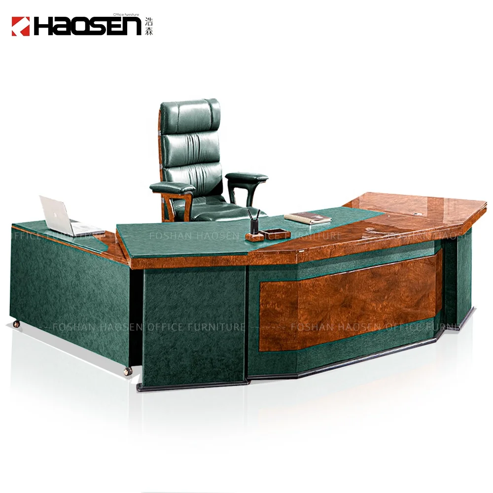  Классические столы и стулья HAOSEN 6835 из зеленой кожи МДФ деревянный офисный стол для менеджера