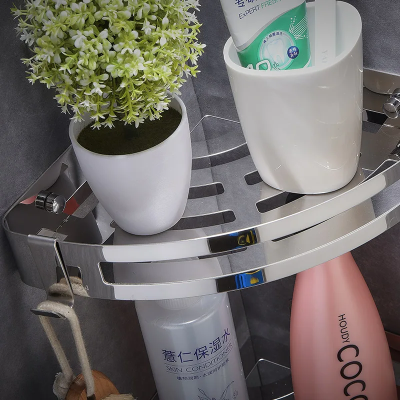 304 stainless steel shower caddy adhesive wall mounted bathroom basket holder bath corner shelf basket