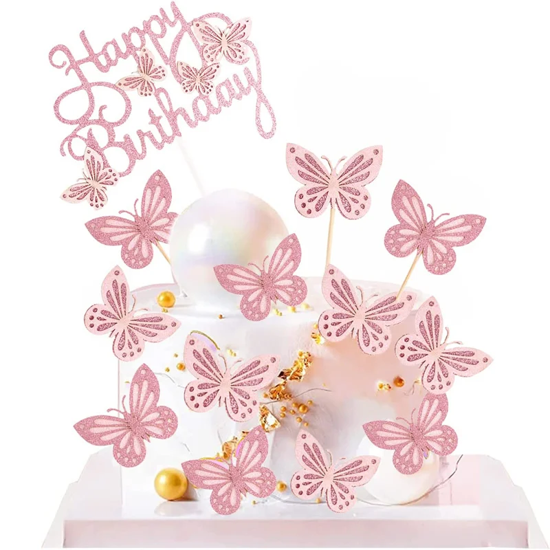 Tool Kitchen Accessory Mixed Edible Pink Butterfly Wafer Rice Paper Cake Toppers Birthday Party Cake Decorating