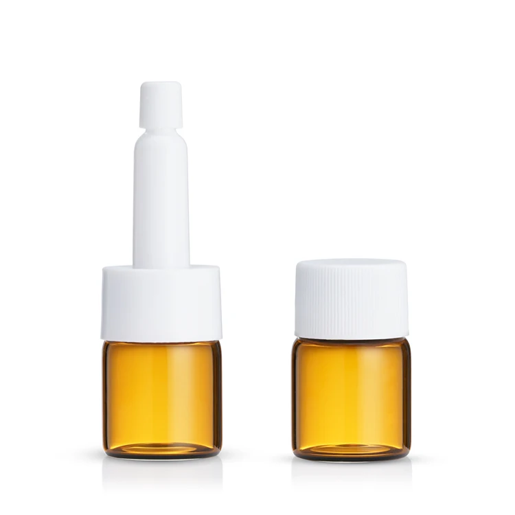 Custom size 5ml amber glass cosmetic facial serum bottle vials with screw drip cap