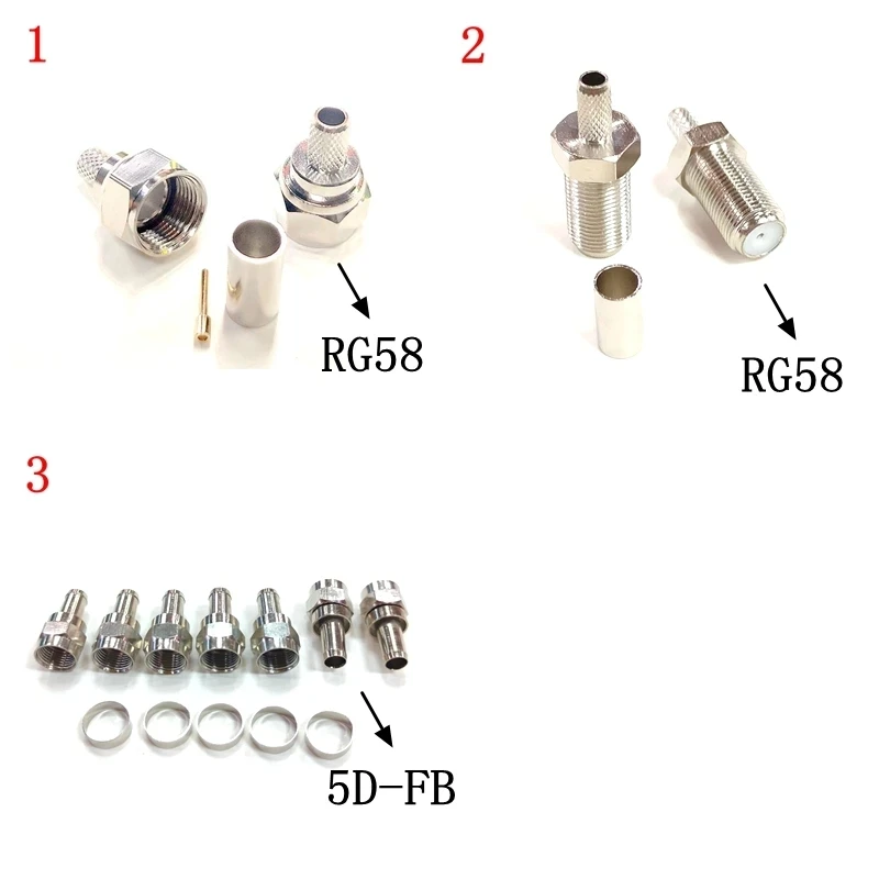 F Imperial Male Female Right Angle Crimp Solder Clamp for RG58 RG142 LMR195 5D-FB Cable IEC TV Male Connector