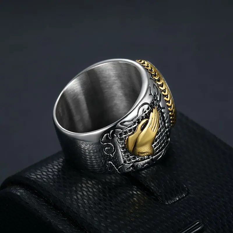 Stainless Steel Vintage Unisex Mens Catholic Religious Christian Prayer Holy Cross Ring