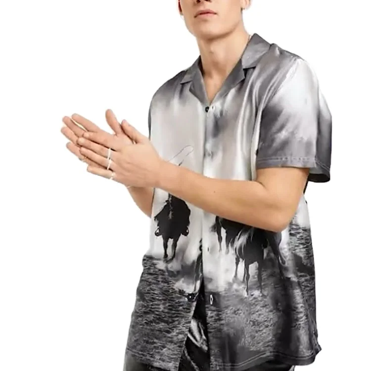 Wholesale custom men western print collar short sleeve button up relaxed fit shirts