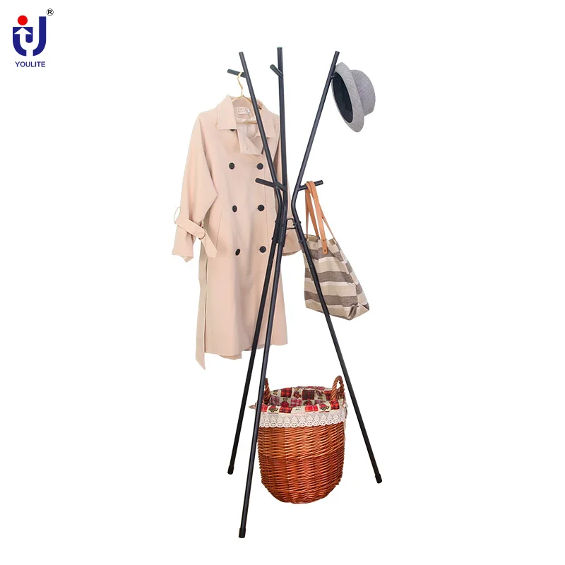 High Shine Dark Grey Vinyl Puffer Black Metal Office Clothes Single Pole Coat Hanger Stand Tree