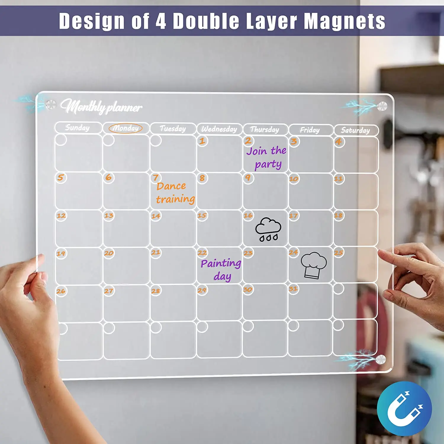 2023 Clear Acrylic Calendar Dry Erase Whiteboard  Reusable Acrylic Magnetic Fridge Calendar