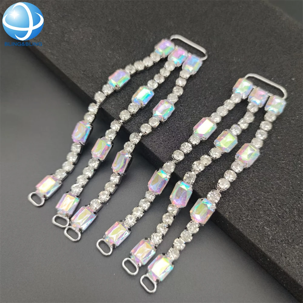 Factory Price AB Acrylic Rhinestone 3 Rows Silver Sea Water Resist Hardware Bikini Connector For Swimwear Bra Clip