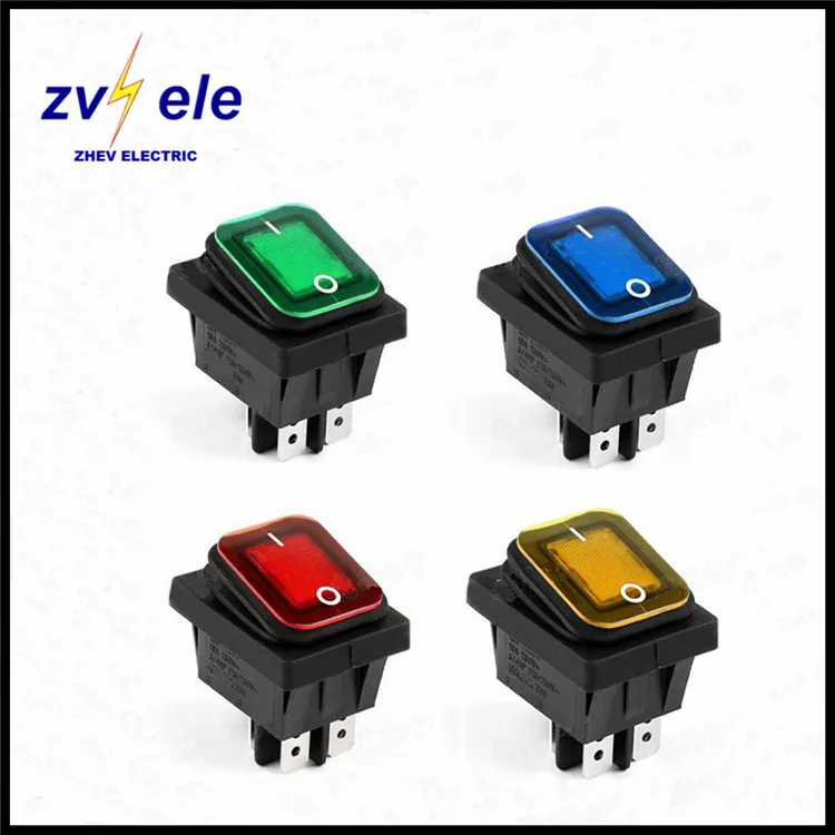 4 Pins KCD4-201 Waterproof Rocker Switch With LED 30x22mm 16A 250V