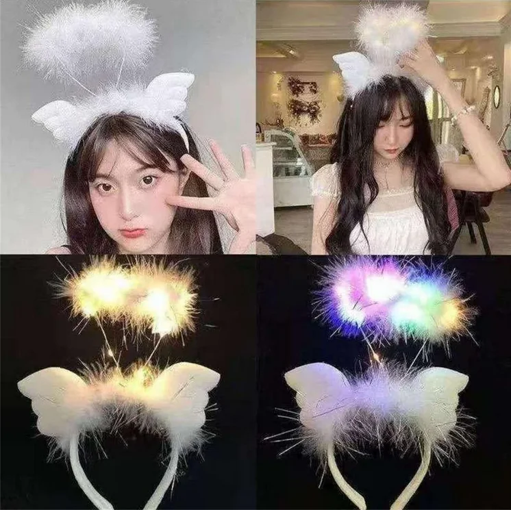 Cute Angel Wings Feather Headband Headdress Fairy Led Light Children Toy Gift Globos Events Wedding Cosplay Concert Supplies