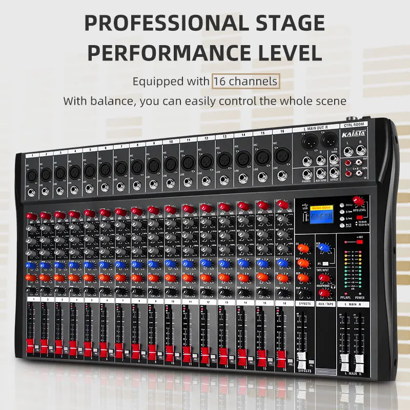 KAIKA  CT16-4 New 16-channel Max Audio Mixer with low price power amplifier Usb digital Audio DJ