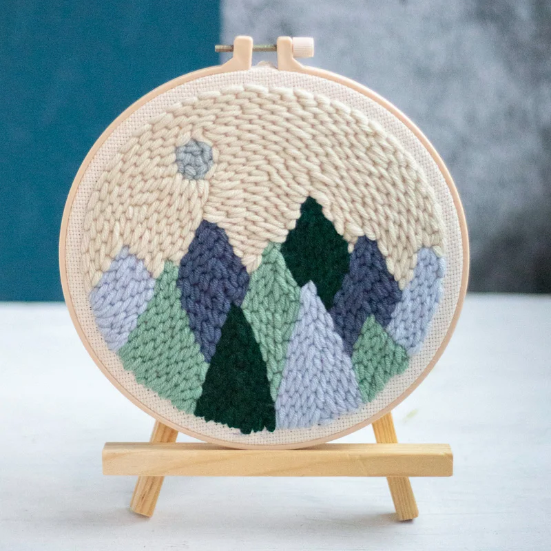 Wholesale Simple Pattern Kit Set Forest Diy Punch Needle Kit Single with Bamboo Hoop