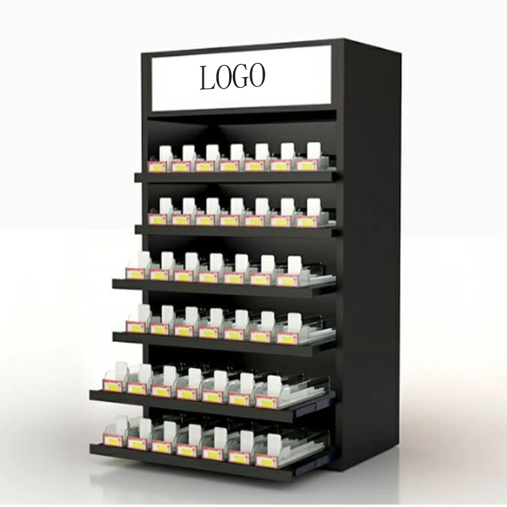 Custom LED lights Acrylic Display Cabinet Retail Smoke Shop POS POP Acrylic Cigarette Display Shelf for Tobacco Shop