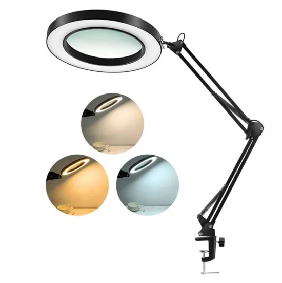 Хит продаж, 5X складное увеличительное стекло, светодиодная лампа, вращающаяся на 360 градусов Настольная лампа с зажимом и увеличительным стеклом для эстетики