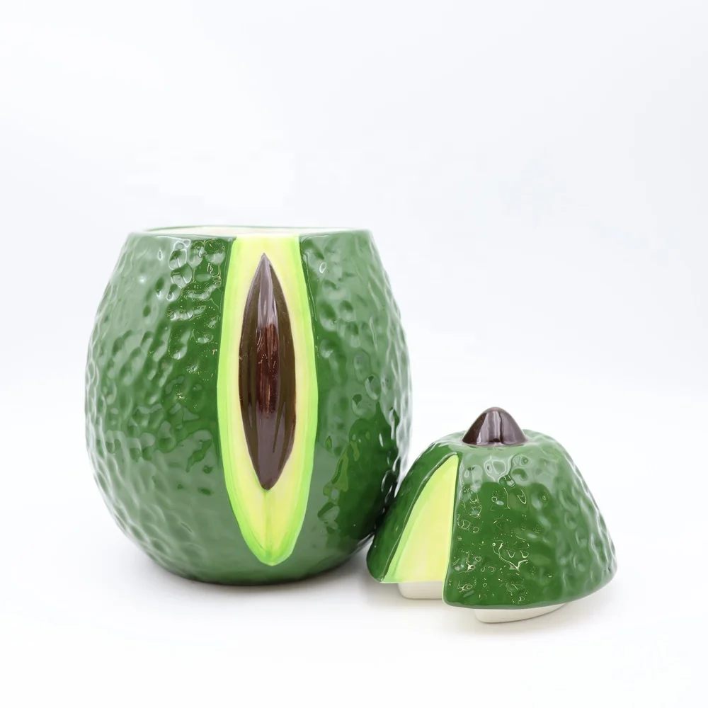 Custom handmade kitchen decorative centrepiece fruit themed green canister jars set ceramic avocado food storage jar with lid